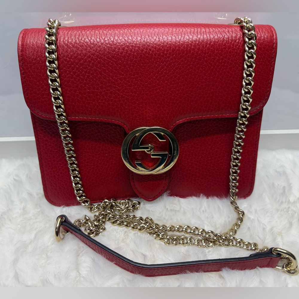Gucci Red Leather Interlocking G Chain Shoulder Bag